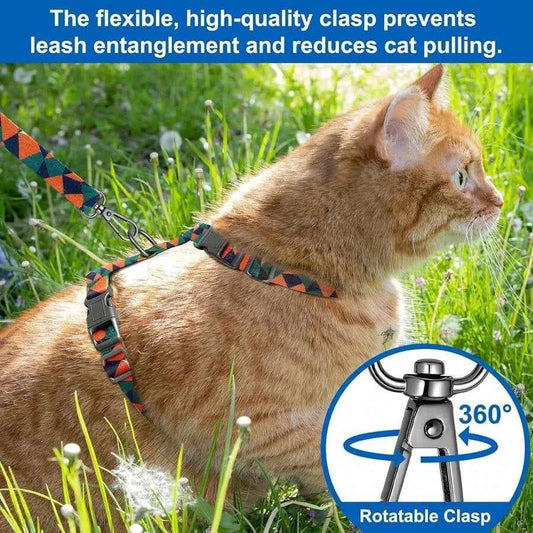 【New style】Harness And Leash Set With Matching Collar - Escape Proof, Adjustable and Lightweight, Geometric Print, Outdoor Walk