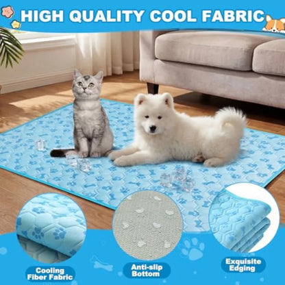 4 Pack Dog Cooling Mat with Storage Bag 40" x 28" Blue Ice Silk Cooling Mat for Dogs Cats Washable Foldable Pet Sleeping Pad fo
