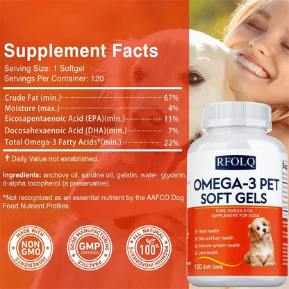 Omega-3 Pet Supplement - Fish Oil for Dogs with EPA & DHA - Supports Heart, Skin, Coat & Immune Health