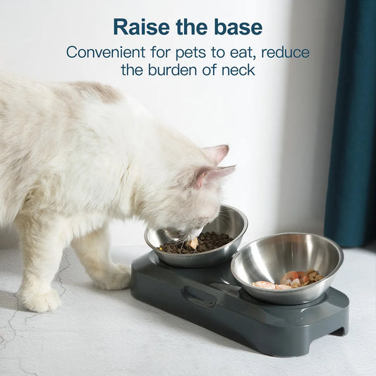 Elevated Pet Bowl 304 Stainless Steel - Adjustable Height Neck Support Large Wide Mouth Feeder for Cats and Dogs - Bdba PK