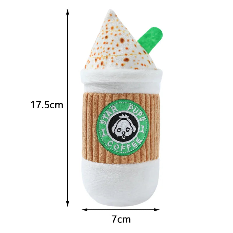 Plush Squeaky Dog Toy – Doughnut, Pizza & Latte Cup Chew Toy for Small & Large Dogs - Bdba PK
