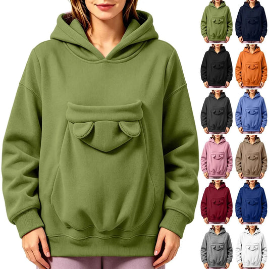 Kangaroo Pocket Cat Dog Hoodies For Women Autumn Winter Warm Outwear Sweatshirt Comfortable Street Style Trendy Fashion Tops