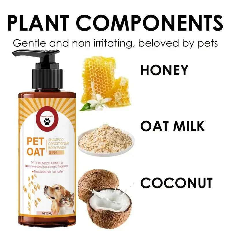 Pet shampoo; cleans fur, removes odors, makes fur soft and not dry, has a long-lasting fragrance, specially designed for pets, suitable for bathing dogs and cats