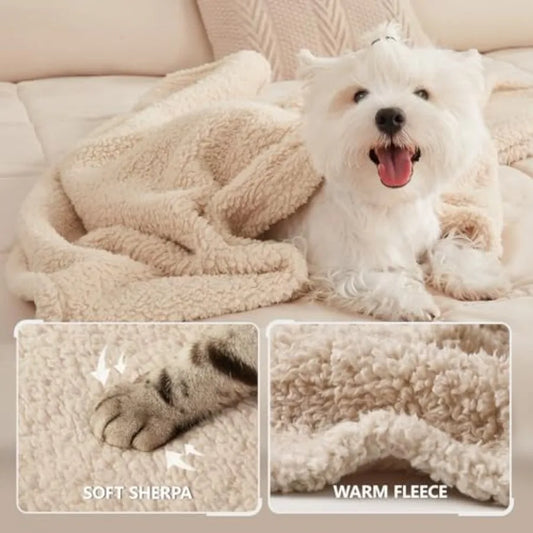 1 Pack 3 Calming Blankets Fluffy Premium Fleece Pet Blanket Soft Sherpa Throw for Dog Puppy Cat Beige Small 23" x16''