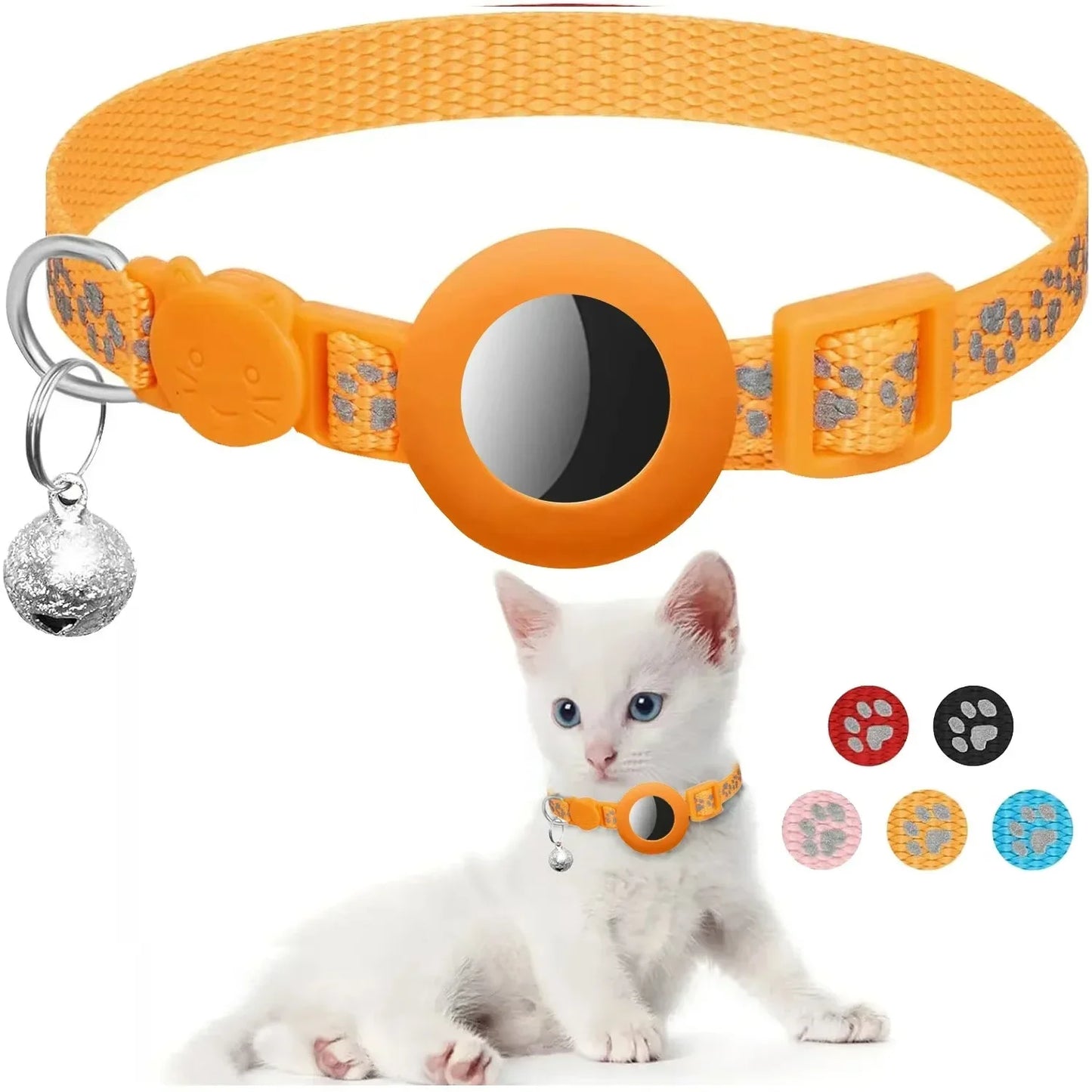 Airtag Cat Collar, Breakaway Cat Airtag Collar with QR Tag & Reflective Lightweight Kitten Collar for Apple Air tag GPS Tracker