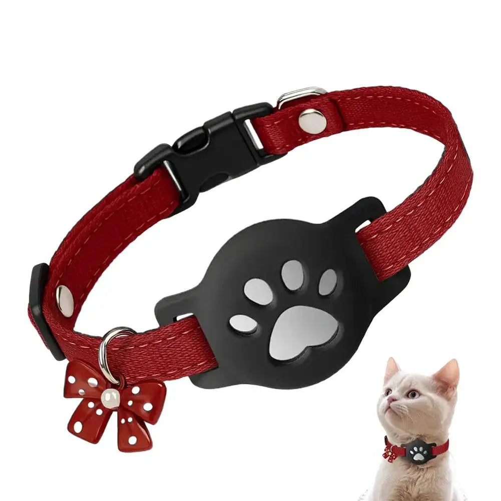 Cat GPS Collar with AirTag Holder & Bell – Safety Buckle Kitten Collar 7.09–9.84" in Black & Red - Bdba PK