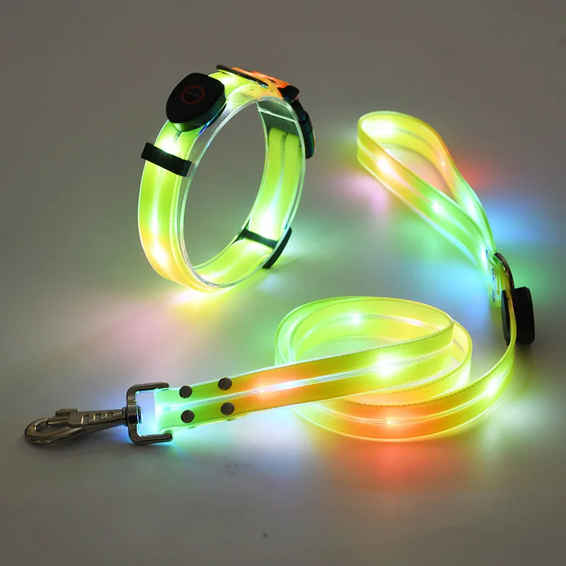 Dog Colorful Led Dog Luminous Collar Rechargeable Luminous Dog Rope Nylon Pvc Wrapped Tape Pet Luminous Collar