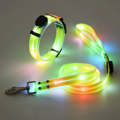 Dog Colorful Led Dog Luminous Collar Rechargeable Luminous Dog Rope Nylon Pvc Wrapped Tape Pet Luminous Collar