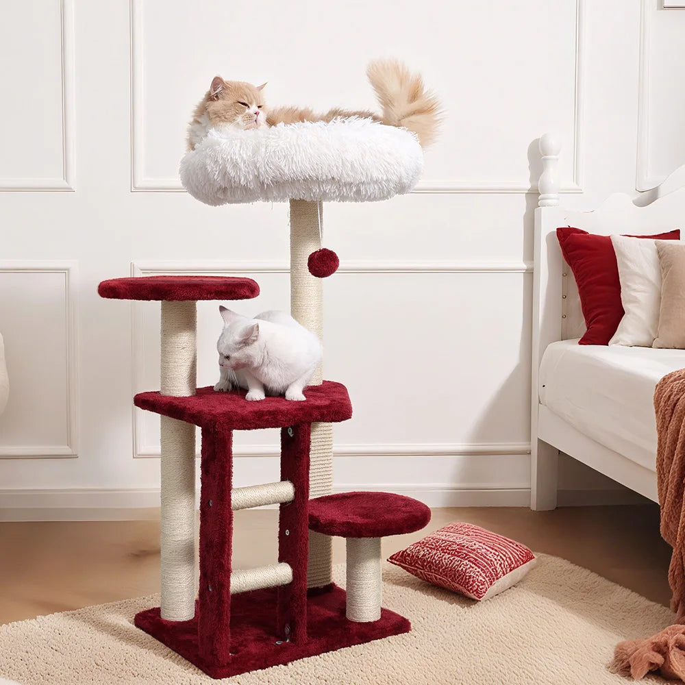 Medium Cat Tree: Green Staircase Multi-Tier Cat Tower with Scratching Post and Cozy Perch Cat Climbing Frame