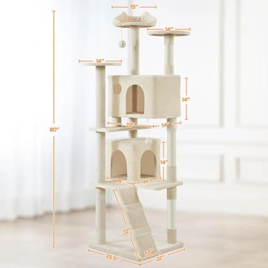 XL Multi-Level Cat Tree, Double Caves, Perches, Sisal Posts Anti-wobble stable base, easy assembly, multi-level layout, high pe
