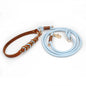 Brown Leather Dog Collar And Leashes Suit Woven Patterns Beautiful Durable Nylon Orange Colors Rope Hand Free Design 2026 New