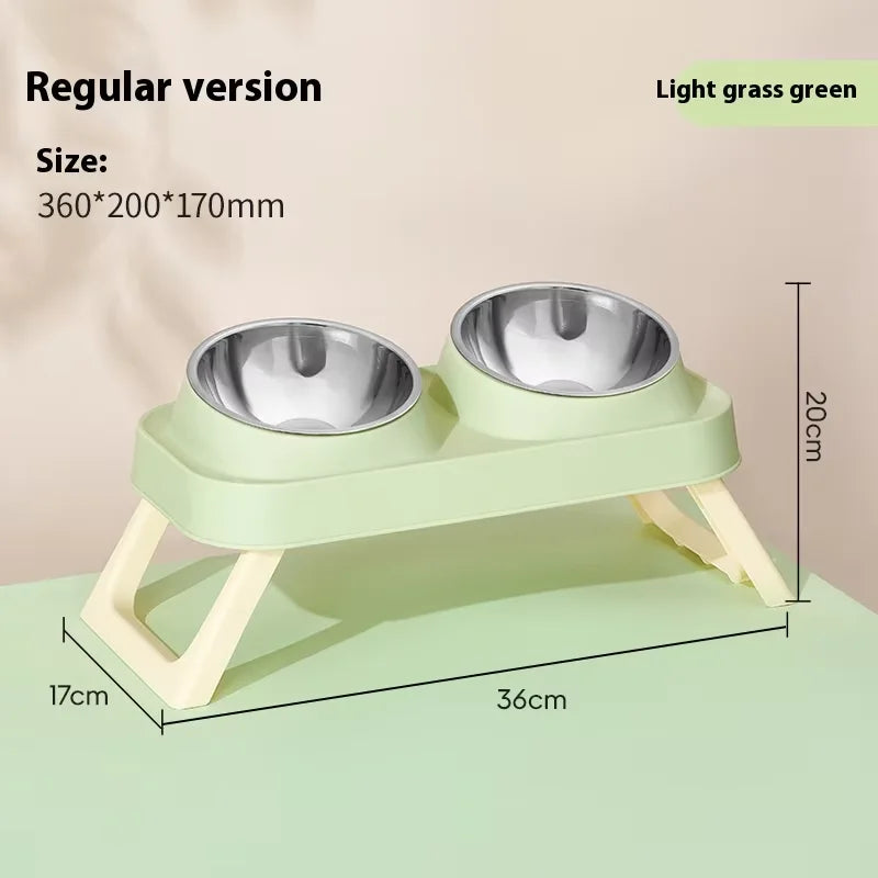 Stainless Steel Foldable Pet Bowl Double Dish - Elevated Feeder with Neck Support Anti-Tip Design for Cats Dogs - Bdba PK