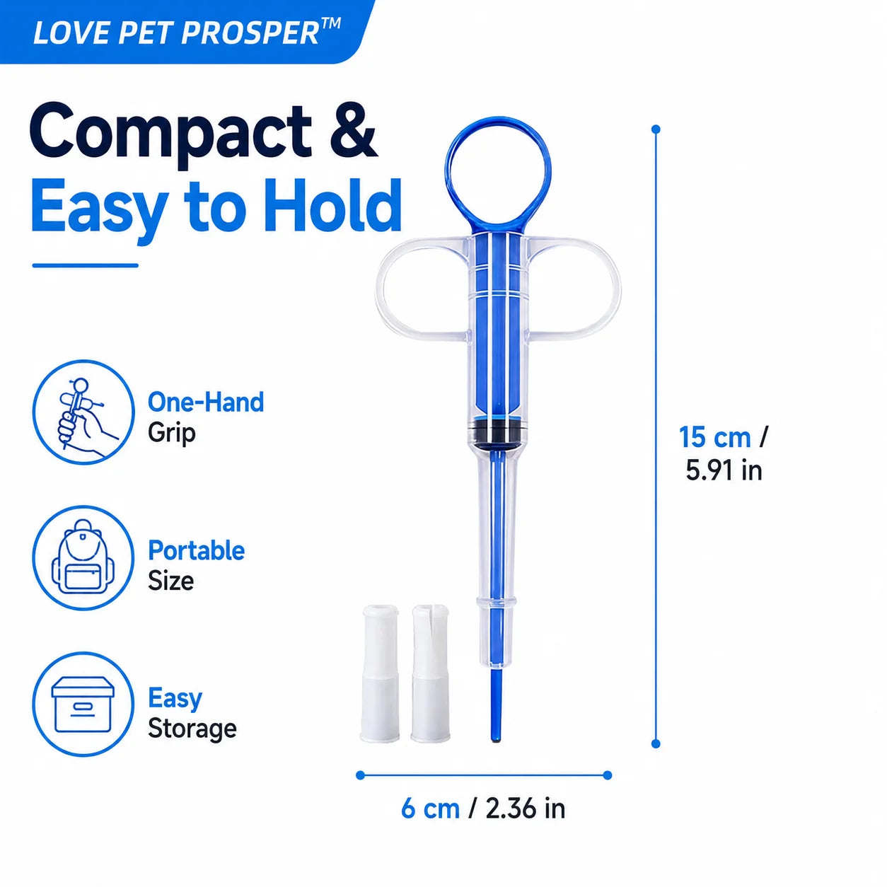 LOVE PET PROSPER Pet Pill Feeder for Dogs & Cats, Reusable Pet Medicine Syringe with 2 Soft Silicone Tips, Easy Pill Dispenser for Tablets, Capsules & Liquids, Mess-Free Oral Medication Feeding Tool