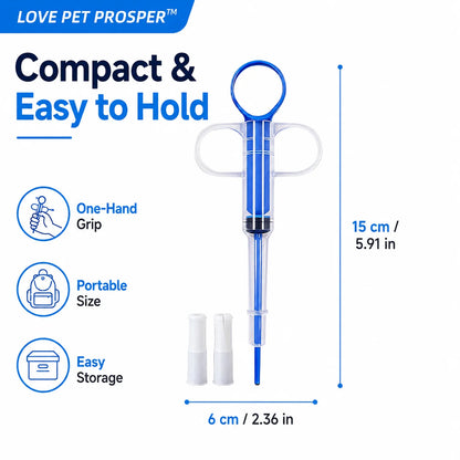 LOVE PET PROSPER Pet Pill Feeder for Dogs & Cats, Reusable Pet Medicine Syringe with 2 Soft Silicone Tips, Easy Pill Dispenser for Tablets, Capsules & Liquids, Mess-Free Oral Medication Feeding Tool