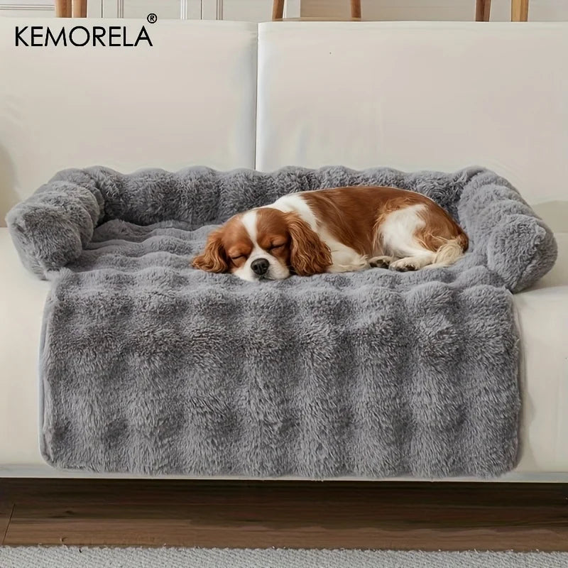Thickened Warm Imitation Rabbit Fur Dog Bed Luxury Plush Pet Mattress with Pillow Scratch-Resistant Anti-Slip for Medium Dogs