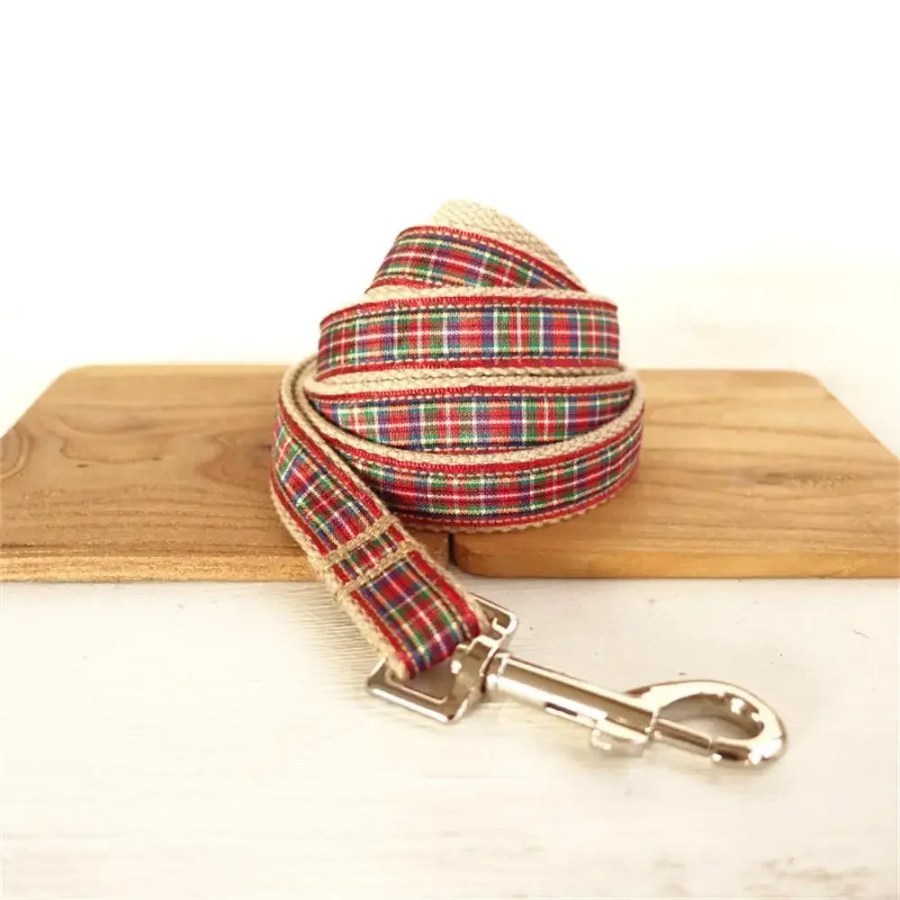 Free Engraving Personalized Dog Collar Matching Leashes Customzied Contacts Adjustable Red Plaid Pet Collar
