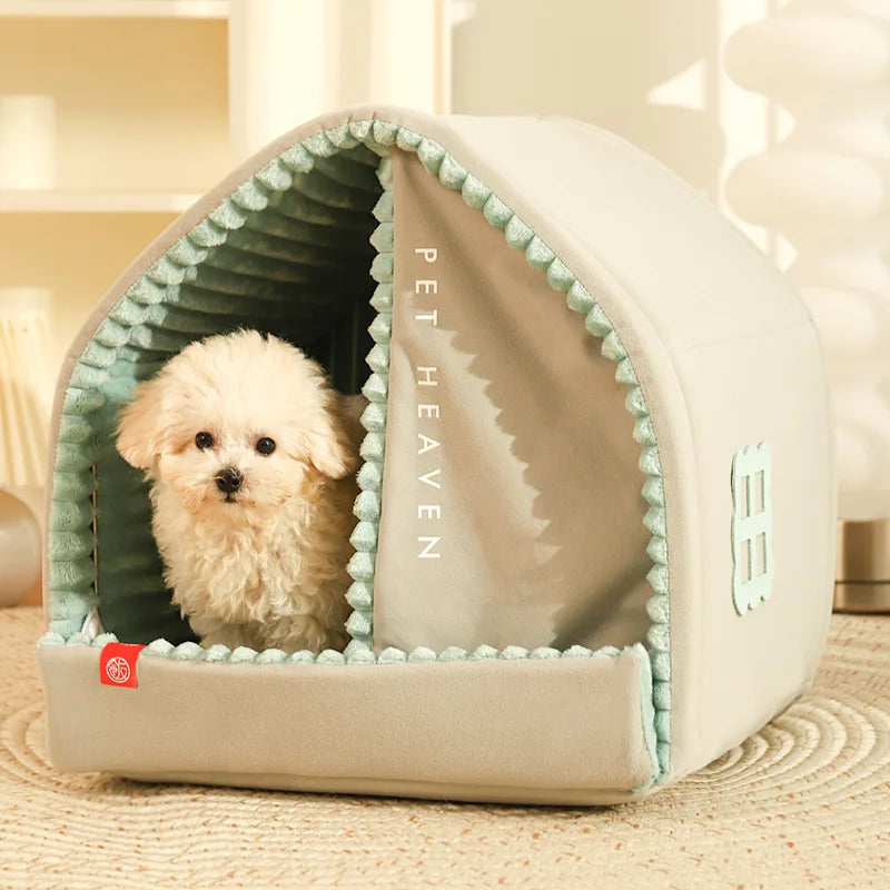 HOOPET Closed Dog House Winter Windproof Nest for Dogs Cats with Door Curtain Outdoor Portable Cat Tent Dog Villa Sleep Kennel