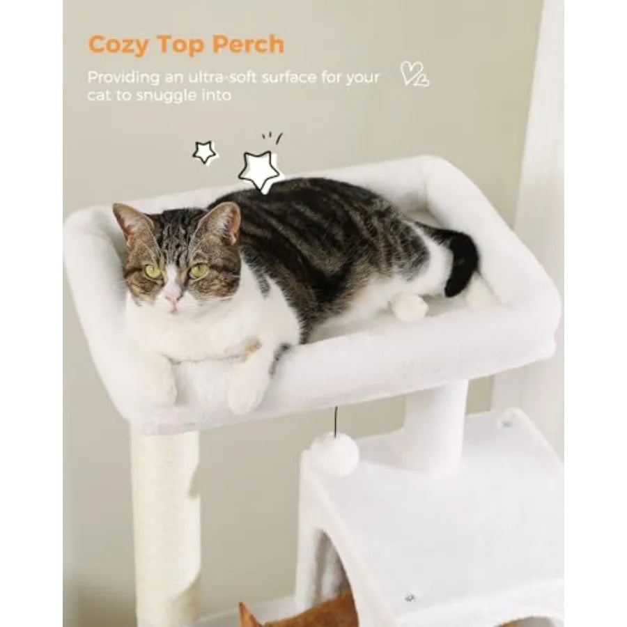 56.3" Cactus Cat Tree with Metal Hammock, 6 Tiers, 6-tier shelves, Metal plush hammock, 2-door condo house, Sisal posts, Large