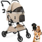 Portable Lightweight Pet Stroller for Medium Dogs - Smooth-Ride 4-in-1 Car Seat Combo with Detachable Carrier Rubber Wheels Quick-Folding for Seniors Cats
