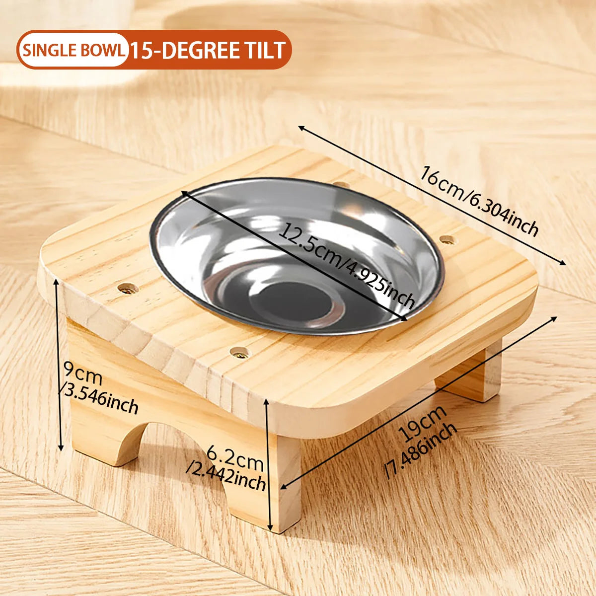 Pet Ceramic Bowl/Stainless Steel Bowl and Wooden Bowl Stand Set, Cat Bowl with Slightly Tilted Stand, Cat and Dog Supplies