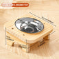 Pet Ceramic Bowl/Stainless Steel Bowl and Wooden Bowl Stand Set, Cat Bowl with Slightly Tilted Stand, Cat and Dog Supplies