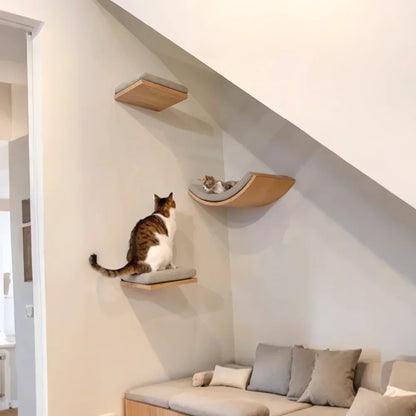 Wooden Cat Climbing Shelves Wall Mounted Cat Tree Sisal Scratching Post Pedal Hammock Indoor Kitten Playground Cats Accessories