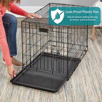 42-Inch Two-Door Folding Dog Crate with Divider, Leak-Proof Tray & Secure Latches – Metal Wire Kennel for Large Breeds – Portabl