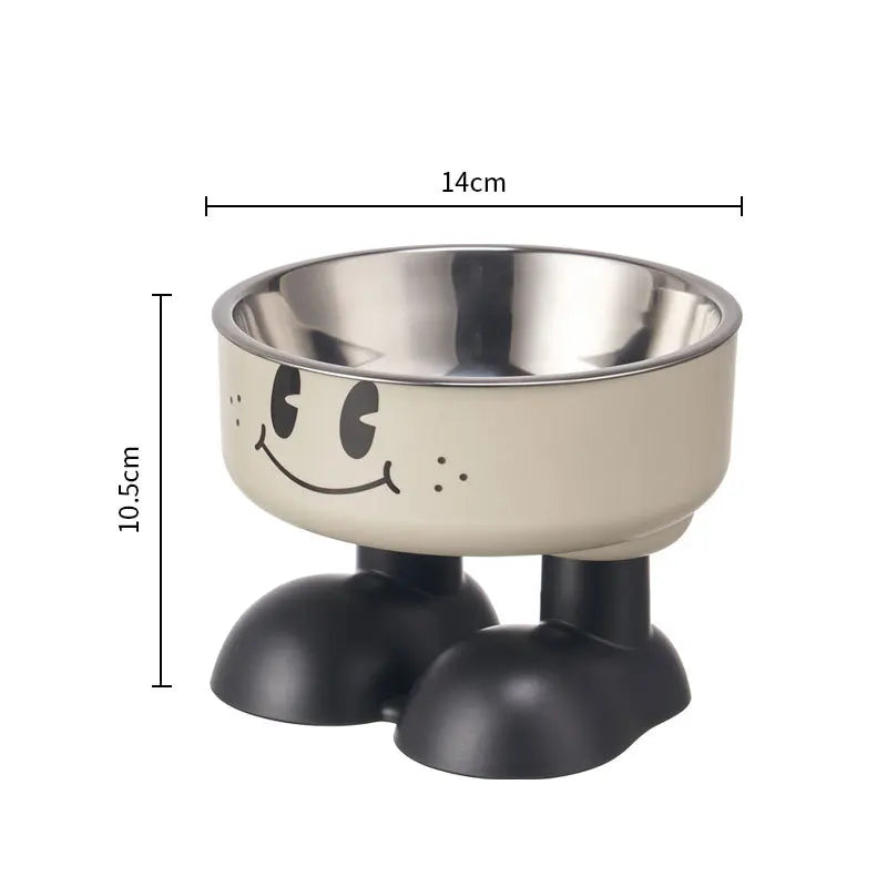 Pet Bowl A smiling face high-legged, fashionable stainless steel large-capacity dog bowl for feeding and water, neck-protectin