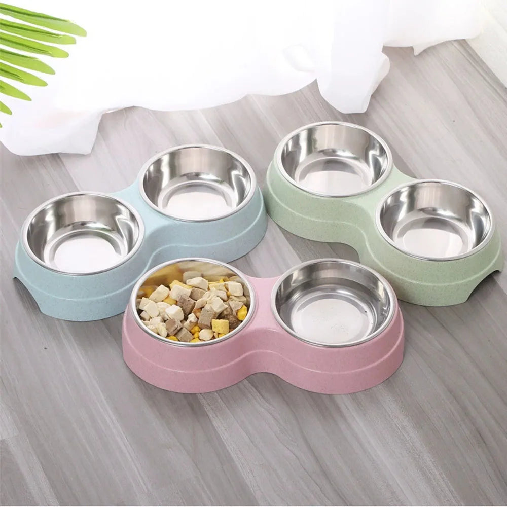 Pet Cat & Dog Dual Bowl - 2-in-1 Food & Water Bowl for Medium Cats, Puppies, Pet Feeding Supplies - Bdba PK