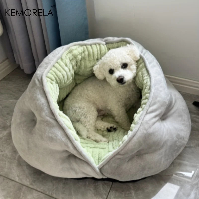 KEMORELA Cozy Semi-Closed Lace Pet Nest with Thickened Warmth, Winter Design Machine Washable, for Small Dogs & Cats,Cat Shelter