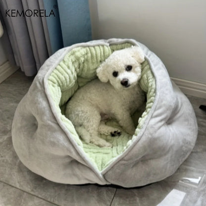 KEMORELA Cozy Semi-Closed Lace Pet Nest with Thickened Warmth, Winter Design Machine Washable, for Small Dogs & Cats,Cat Shelter