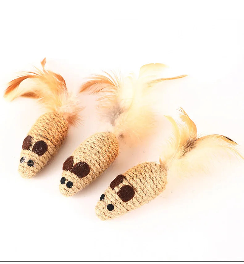 Toy With Rustling Hemp Rope Chicken Feather Toy Cat Mouse
