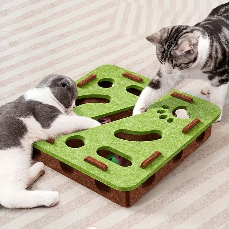 Interactive Cat Puzzle Toy – Felt Maze Box with Tunnel & Bell Ball for Indoor Cat Enrichment - Bdba PK