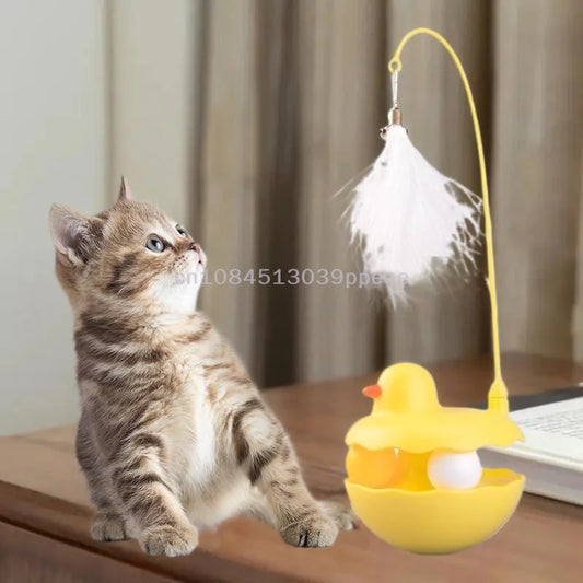 {QTG333} Tumbler Cat Teaser Toy With Removable Feathers & Bells - Self Amusing Kitten Play Wand Easy To Clean And Reassemble