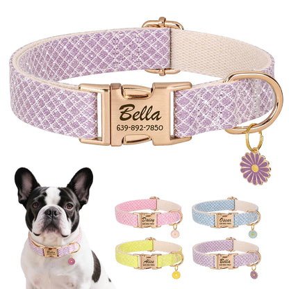 Bling Nylon Custom Dog Collar Cute Flower Tag Dog Collars Engraving Pet Name ID Buckle Necklace For Small Large Dogs Chihuahua