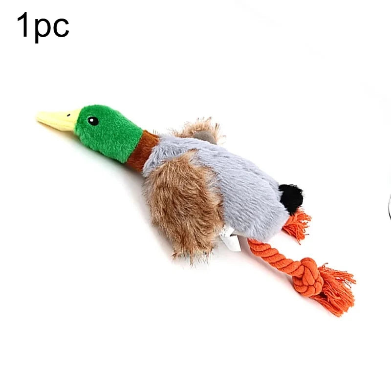 1pc Dog Chew Toys Cute Plush Duck Sound Toy Stuffed Squeaky Animal Squeak Dog Toy Cleaning Tooth Dog Chew Rope Pet Accessories
