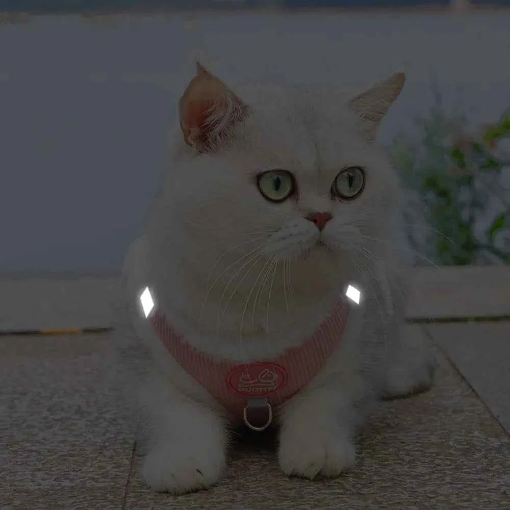 Cute Cat Dog Harness and Leash Set Winter Pet Outdoor Walking Supplies Reflective Adjustable Kitten Puppy Gatos Harnesses