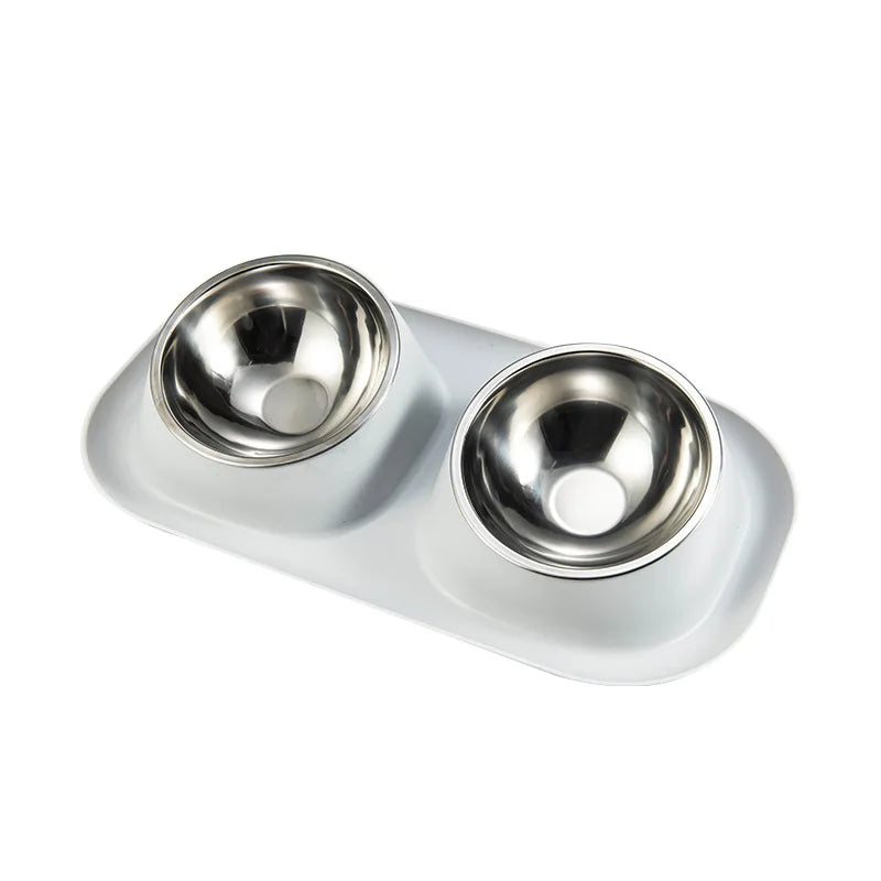 Stainless Steel Pet Bowl Anti-Spill Double Bowl for Dogs Cats Non-Slip Base Raised Design Durable Easy Clean Food Water Dish - Bdba PK