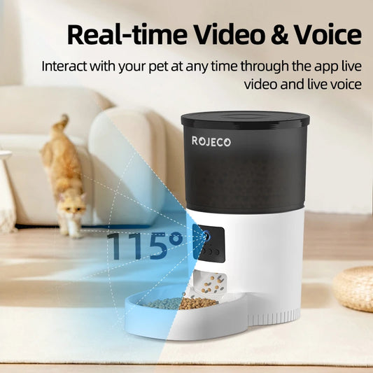 ROJECO Automatic Cat Feeder With Camera Video Cat Food Dispenser Pet Smart Voice Recorder Remote Control Auto Feeder For Cat Dog - Bdba PK
