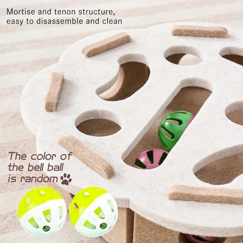 Interactive Cat Puzzle Toy – Felt Maze Box with Tunnel & Bell Ball for Indoor Cat Enrichment - Bdba PK