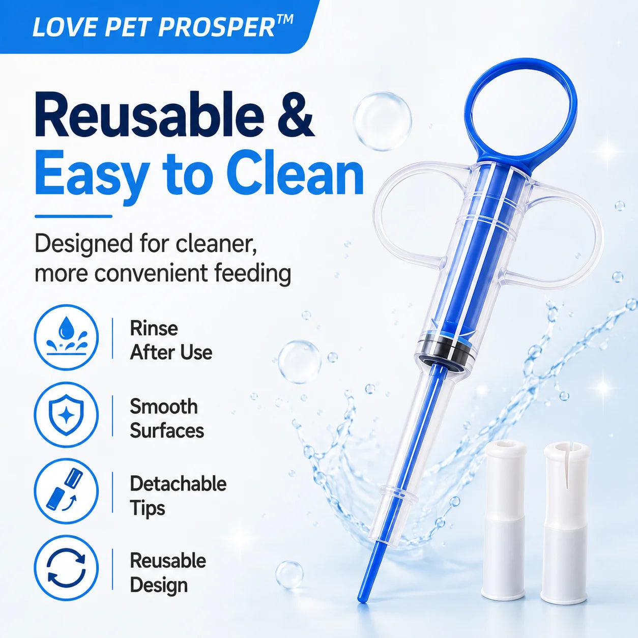 LOVE PET PROSPER Pet Pill Feeder for Dogs & Cats, Reusable Pet Medicine Syringe with 2 Soft Silicone Tips, Easy Pill Dispenser for Tablets, Capsules & Liquids, Mess-Free Oral Medication Feeding Tool