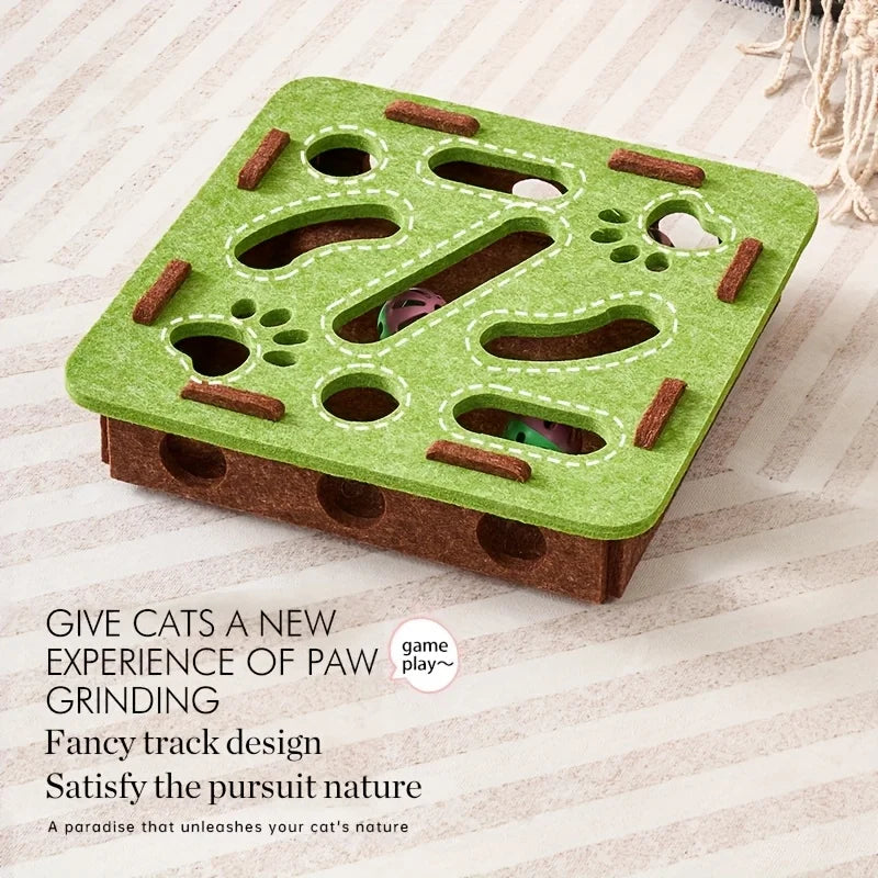Interactive Cat Puzzle Toy – Felt Maze Box with Tunnel & Bell Ball for Indoor Cat Enrichment - Bdba PK