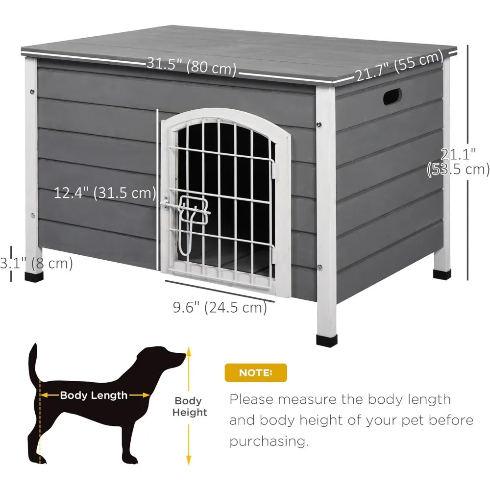 31" Wooden Dog Cage Kennel – Decorative Indoor Dog Crate with Wire Door & Lock - Bdba PK