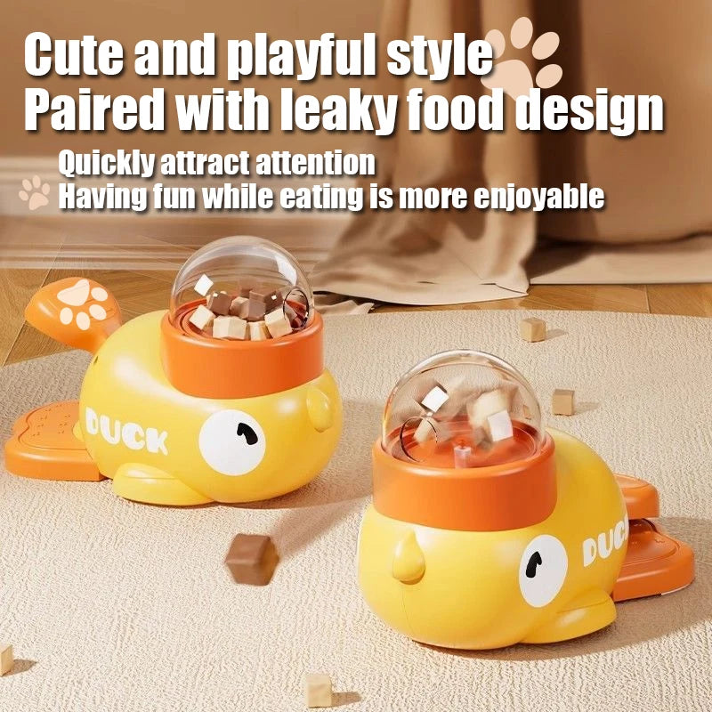 1PC Little Yellow Duck Pet Feeder Interactive Training Device For Cats And Dogs Food Dispensing By Pressing Automatic Feeder