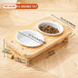 Pet Ceramic Bowl/Stainless Steel Bowl and Wooden Bowl Stand Set, Cat Bowl with Slightly Tilted Stand, Cat and Dog Supplies