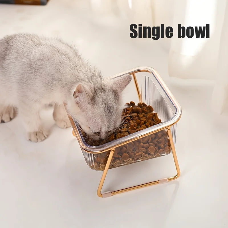 Transparent Elevated Dual Cat Bowl, 2-in-1 Raised Feeder for Food & Water, Tilted Design for Easy Eating, Ideal for Cat Health - Bdba PK