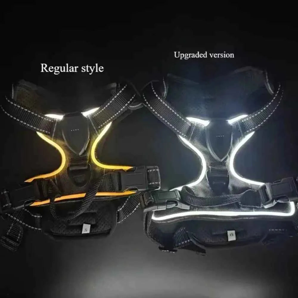 Durable Light Up LED Dog Harness Adjustable Flashing Luminous Pet Chest Strap Padded Collar Soft Dog Glow Vest for Night Walking