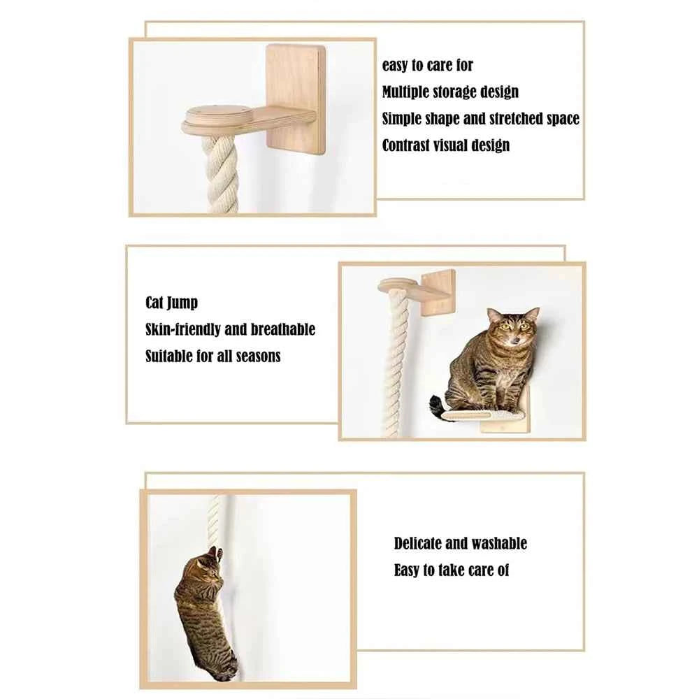 140cm Sisal Rope Cat Climber Tree Wall Mounted Scratching Post Interactive Play Toys Jungle Gym for Indoor Cats Pet Furniture