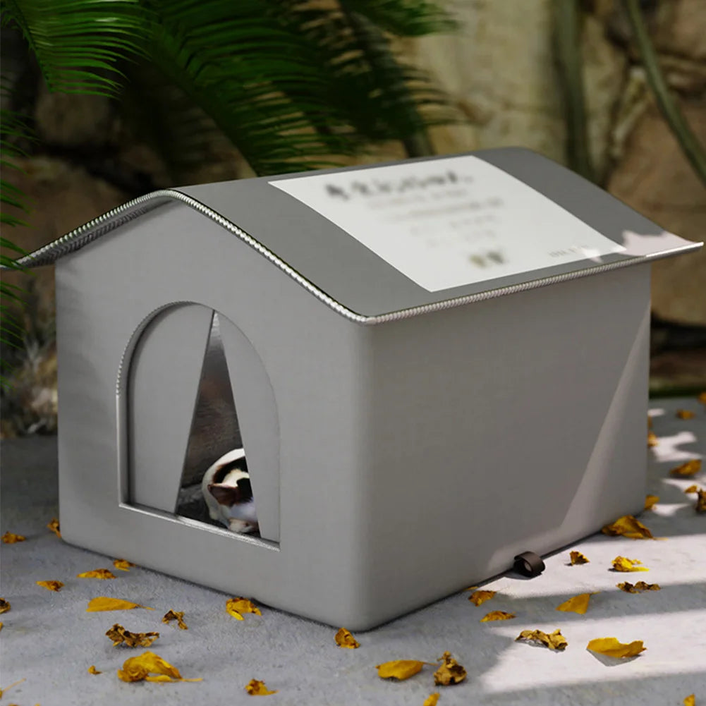 Waterproof Cold-Resistant Outdoor Pet Tent – Enclosed Winter Warm House for Stray Cats & Dogs (Gray) - Bdba PK