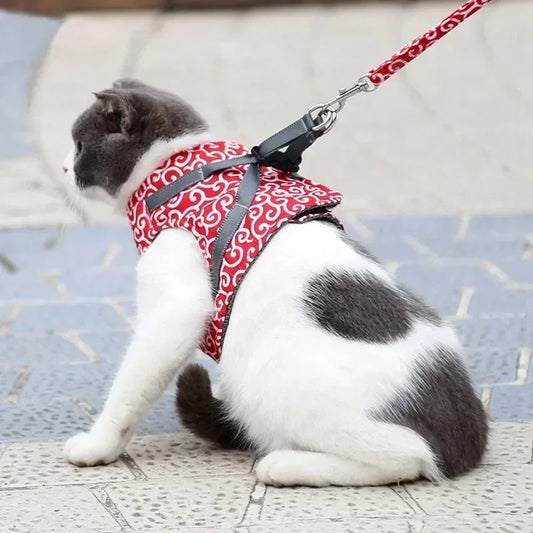 Cat Vest Harness and Leash Set Escape Proof Cat Japanese Style Harness for Outdoor Walking Pet Accessories Japanese Cat Collar - Bdba PK